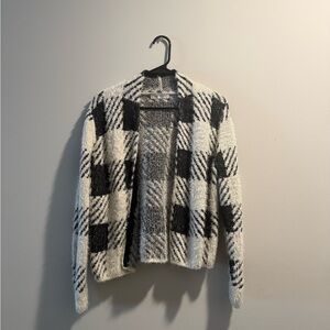 August Silk Black and White Plaid Cardigan